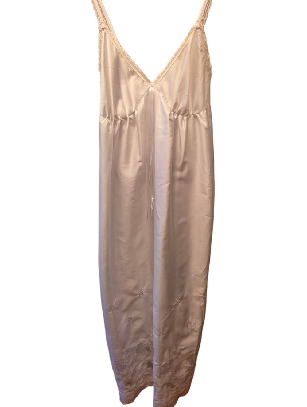 Vintage White Embroidered Mesh Floral Cutout  Nightgown Slip Dress Maxi S M
